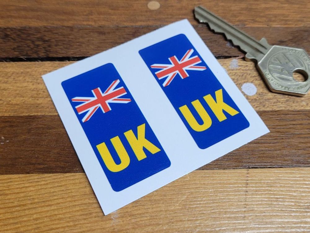 UK Union Jack Number Plate ID Nationality Motorcycle Stickers - 2" Pair