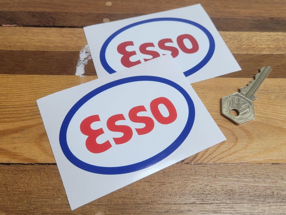 Esso Dark Blue Oval Stickers - Bright or Dark Red - 2.75