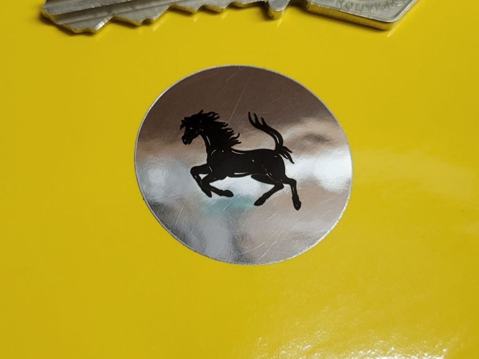 Ferrari Prancing Horse Logo Chrome Style Stickers - 30mm or 35mm Pair