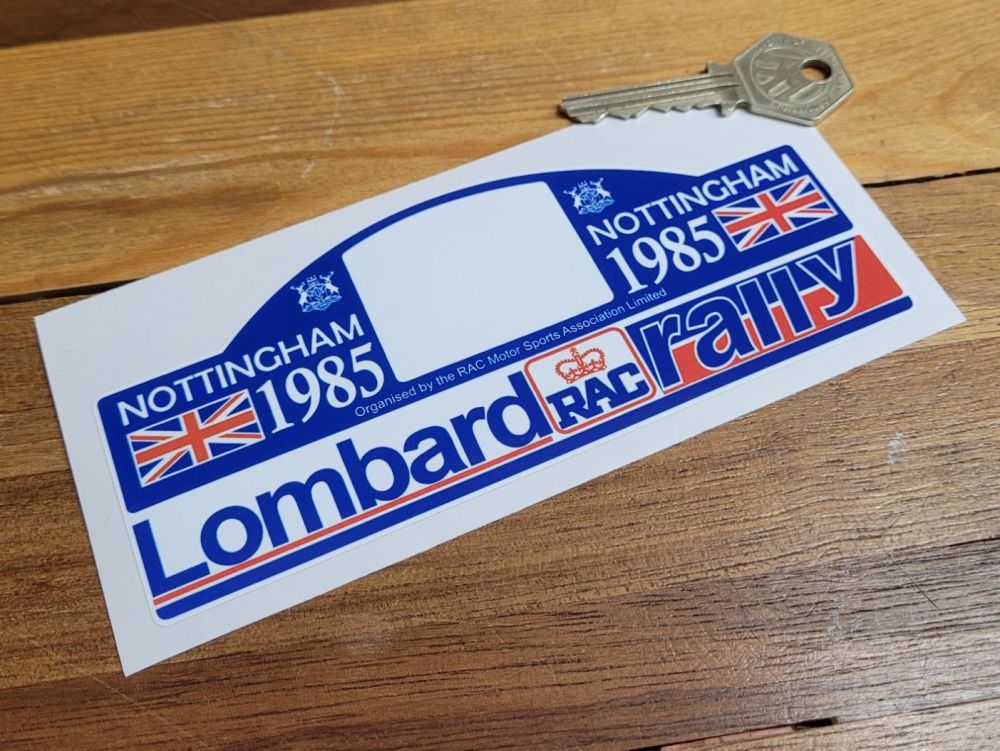 RAC Lombard Rally Nottingham 1985 Plate Sticker - 6"
