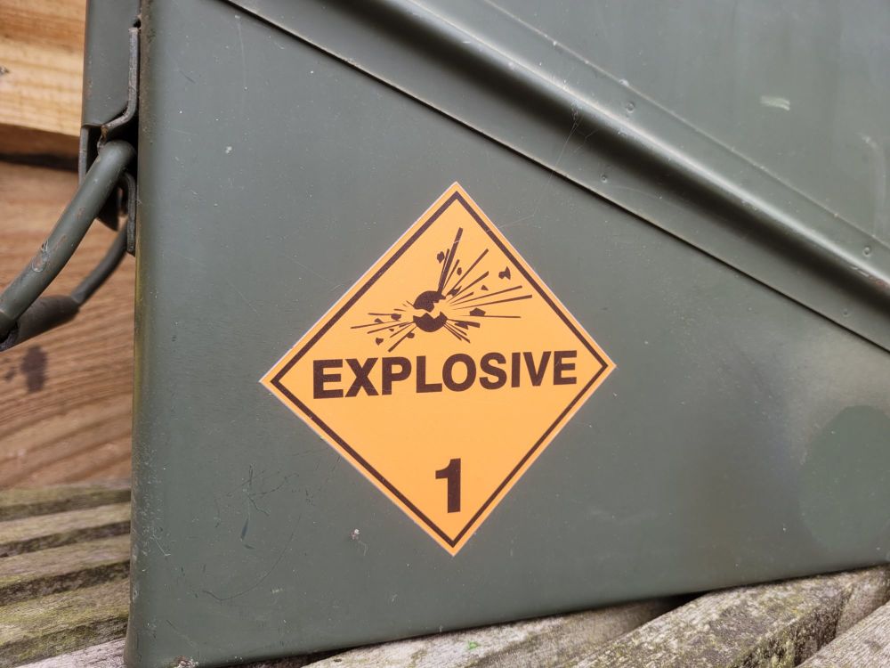 Explosive Ammo Box Sticker - 4" or 6" - Army, Navy, Air-Force, RAF, USAAF, Marines, Hot Rods, Dragster