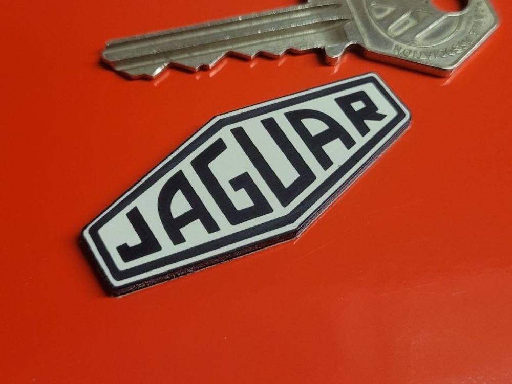Jaguar Lozenge Logo Laser Cut Self Adhesive Car Badge - Black & Beige - 2"