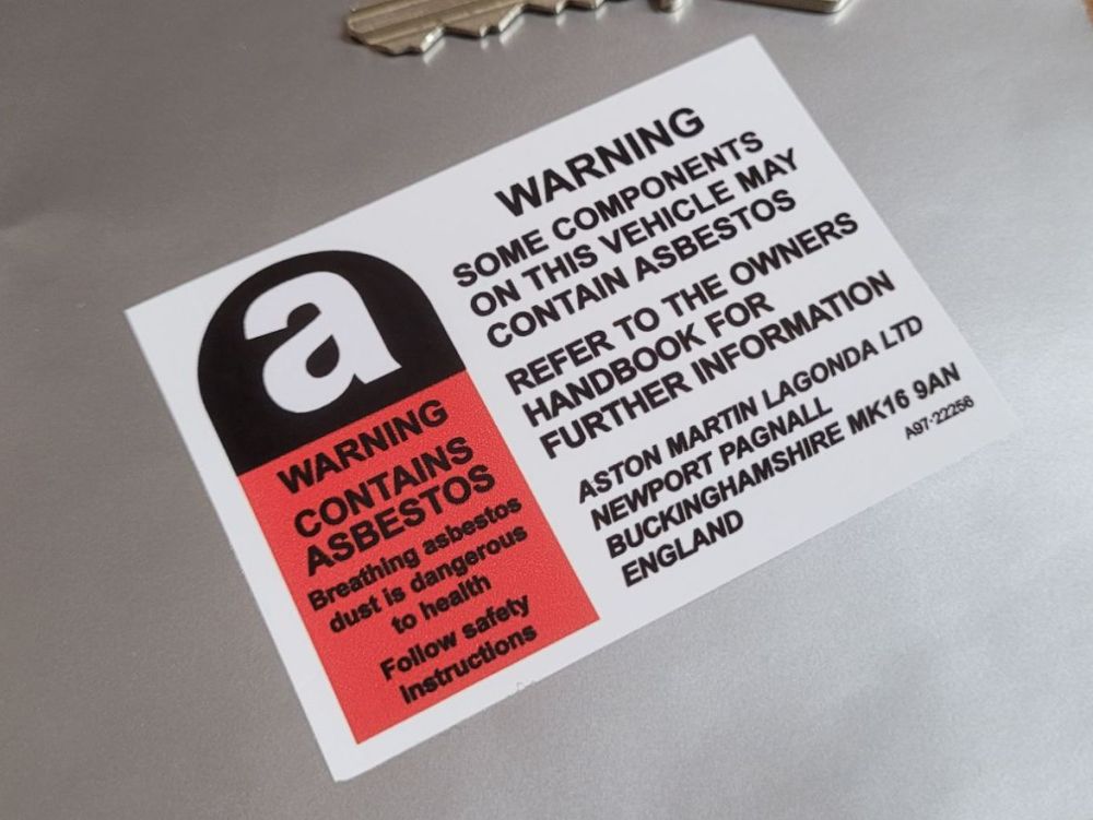 Aston Martin Asbestos Warning Sticker - 72mm