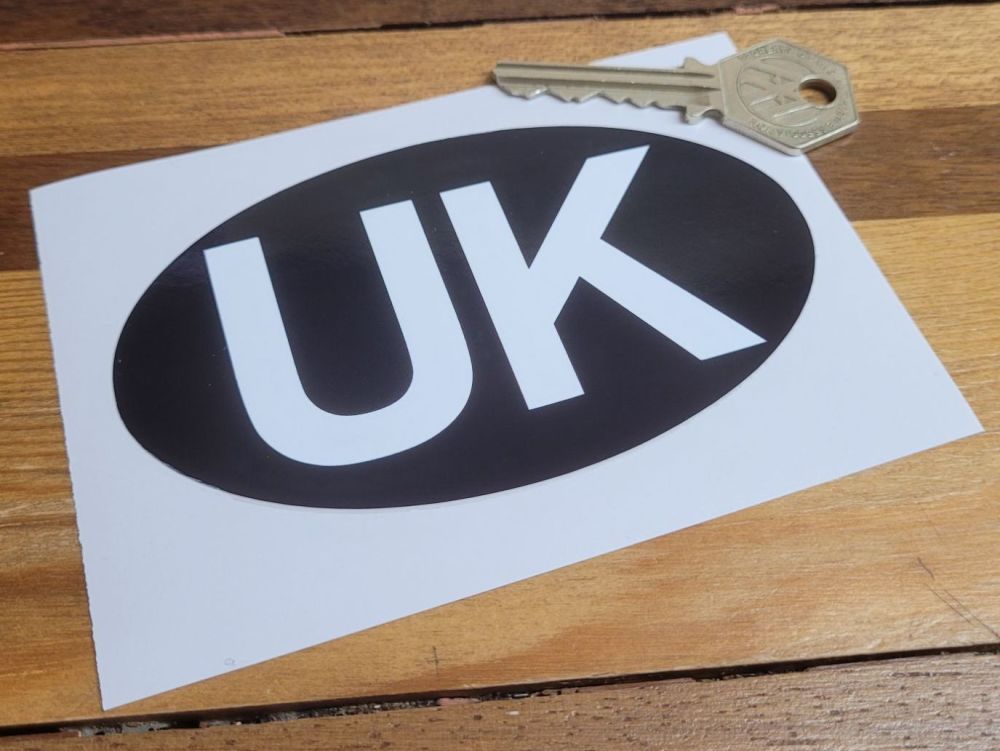 UK Travel ID Plate Plain Style Sticker - White on Black - 4.25