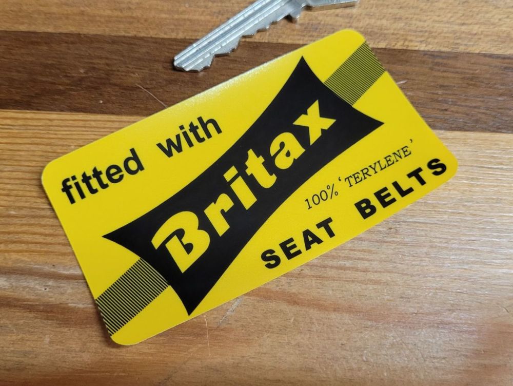 Britax Fitted With 100% Terylene Seat Belts Window Sticker - 3.5"