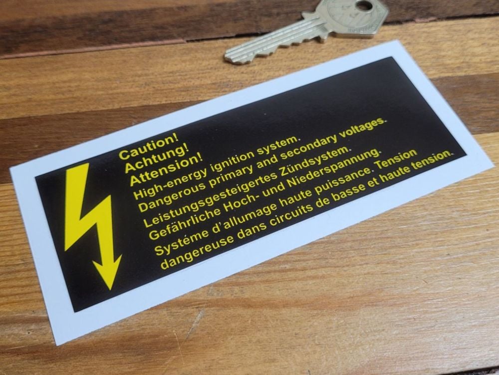 Caution! Ignition System Voltage Warning Sticker - 5"
