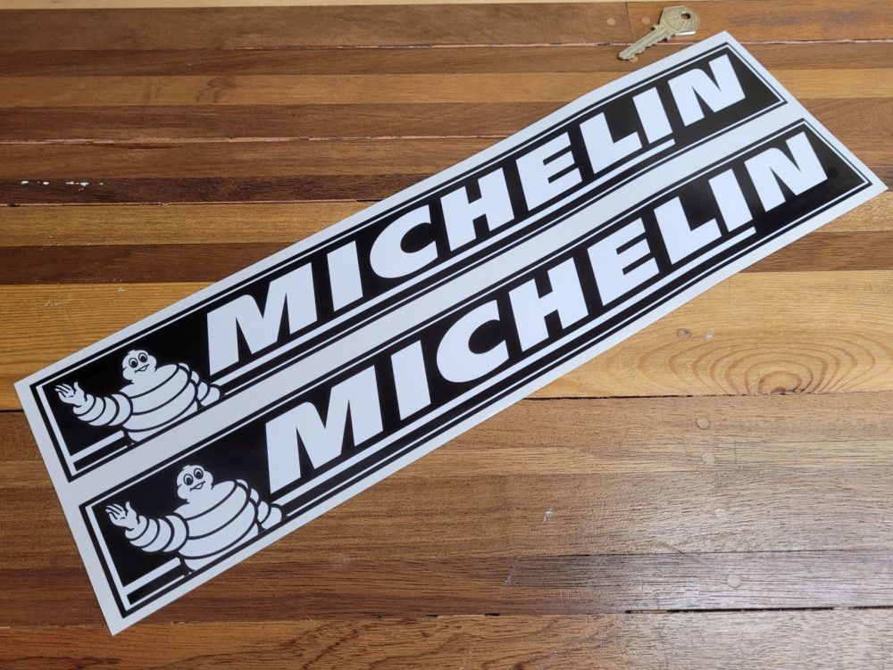 Michelin Horizontal Text & Waving Bibendum Stickers - 17.5" Pair