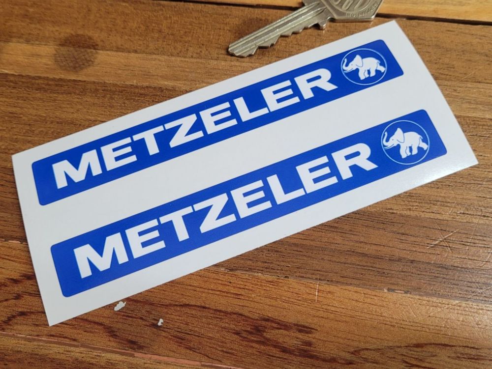 Metzeler Blue & White Oblong Stickers - Close Cut - 5