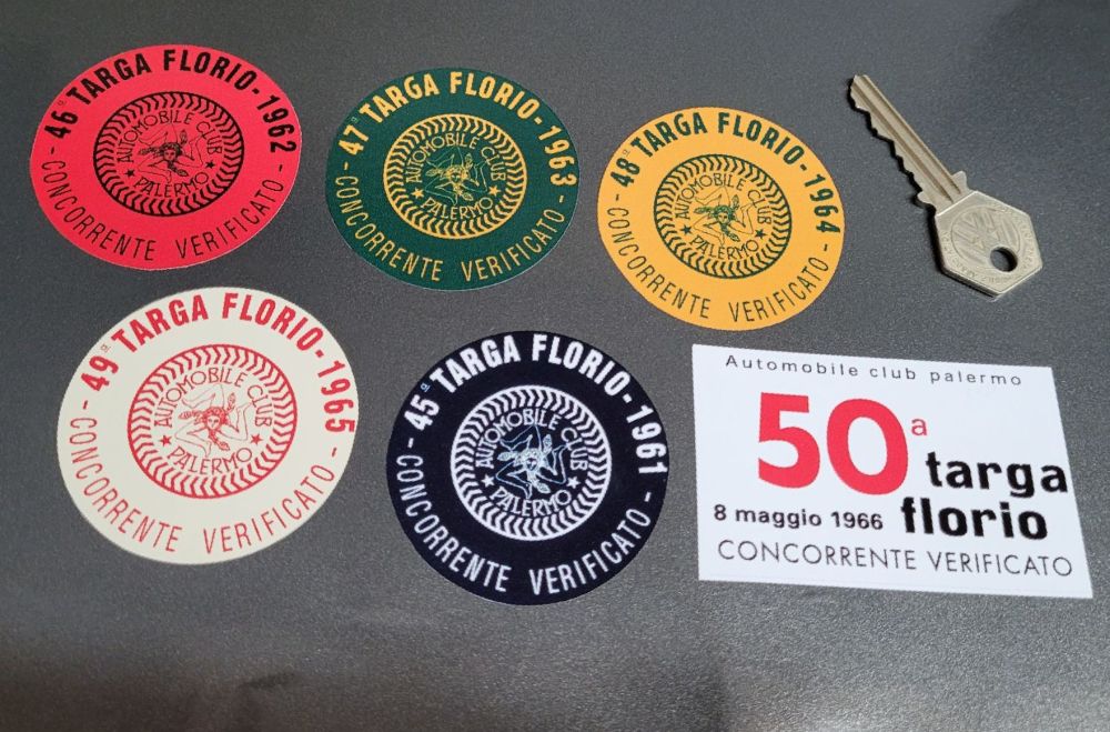 Targa Florio 60's Competing Verification Stickers. Set of 6.