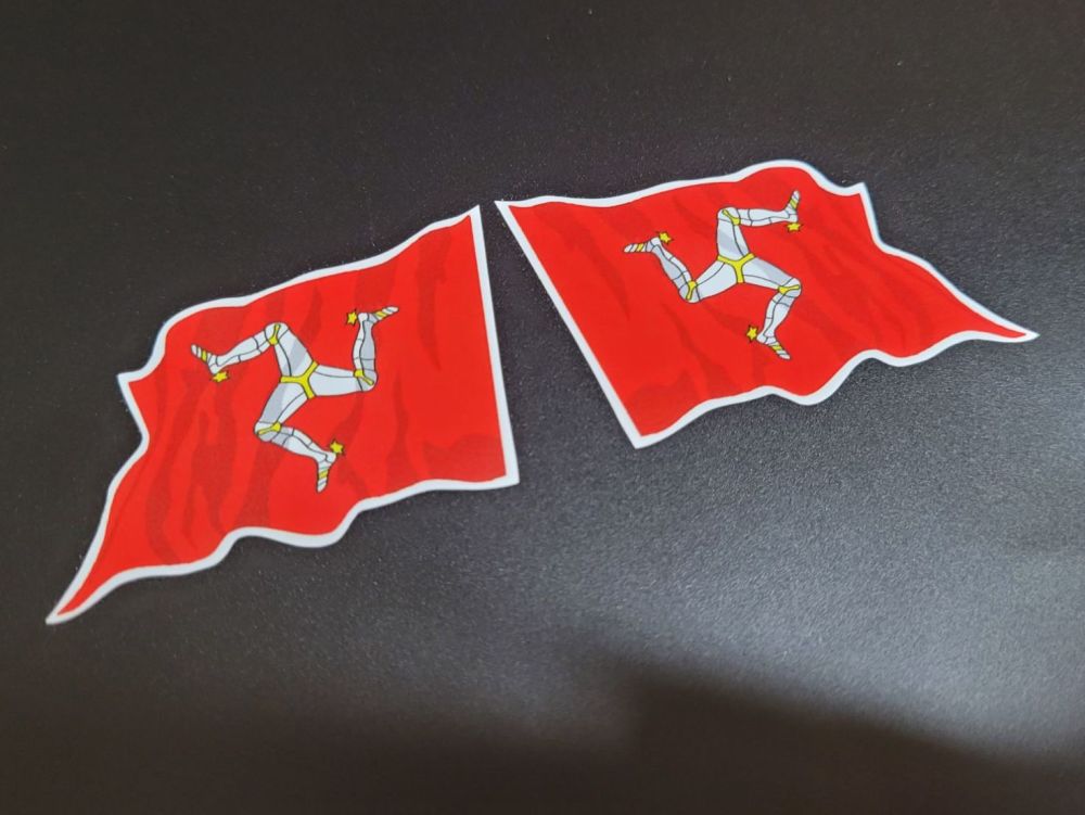 Isle of Man Wavy Flag Stickers - 2", 3", 4", 5", or 10" Pair