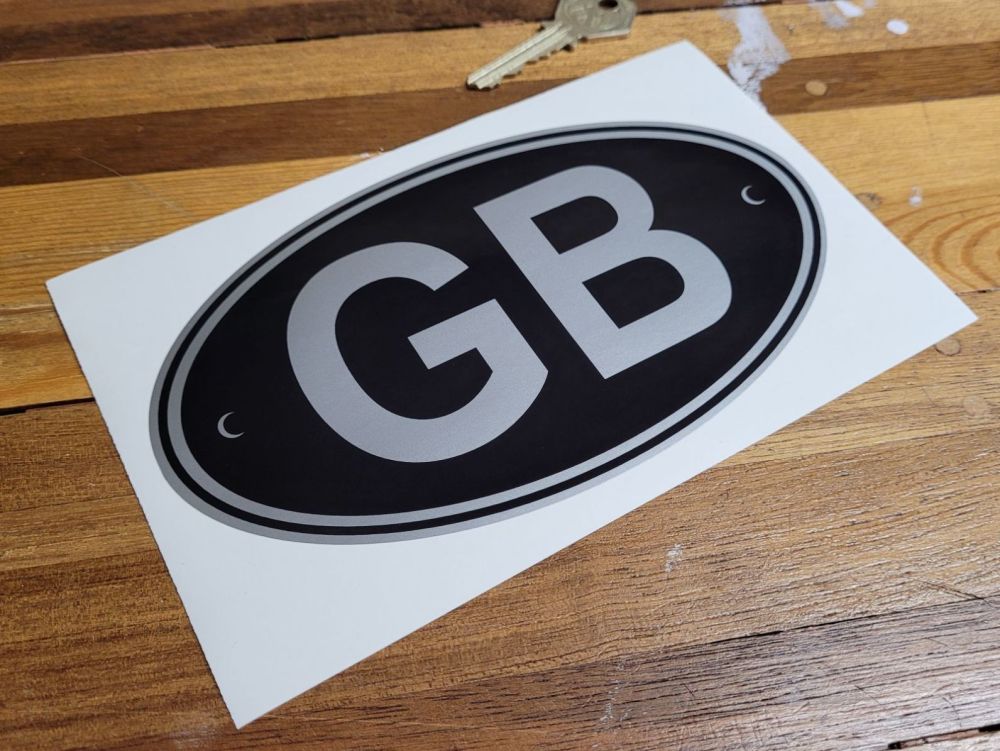 GB Black & Silver Riveted ID Plate Sticker - 3", 5" or 7"