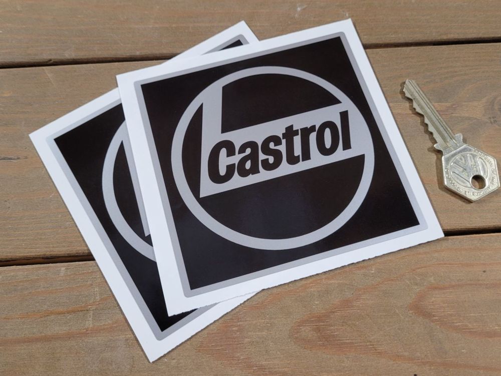 Castrol Black & Silver Circle in Square Stickers - 4" Pair