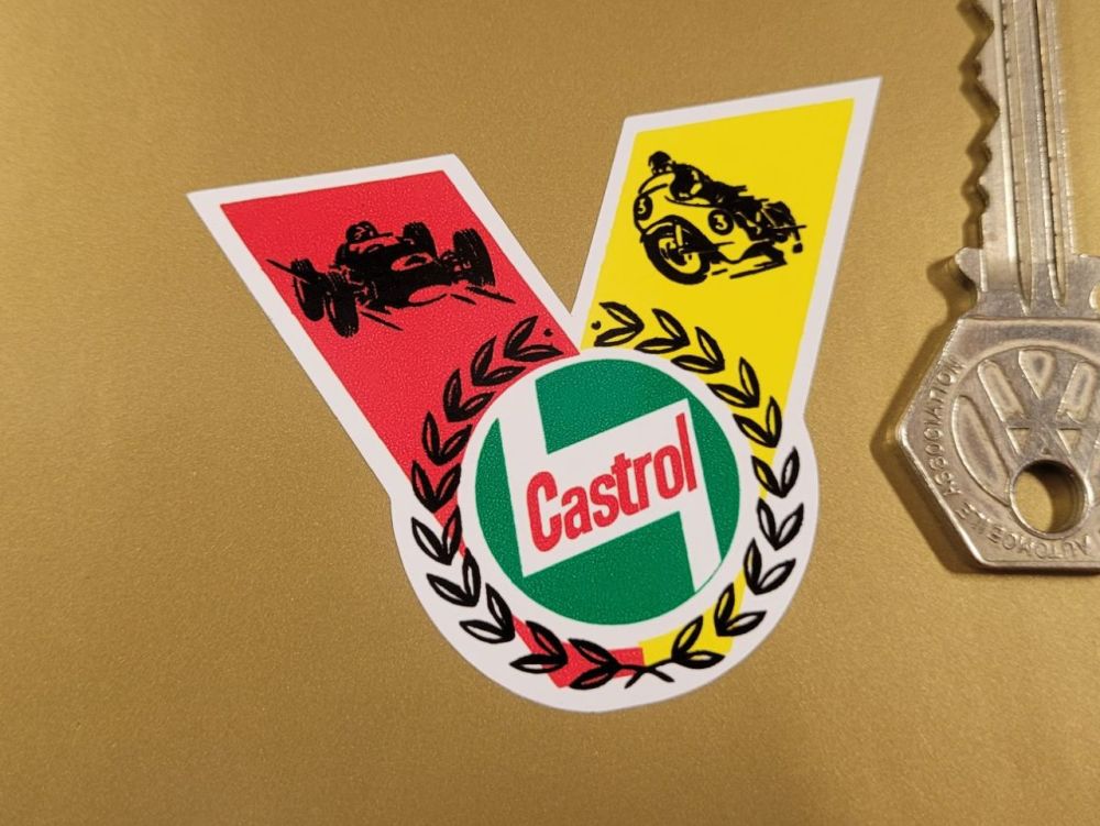 Castrol 'V' 60's Style Stickers - 2.5" Pair