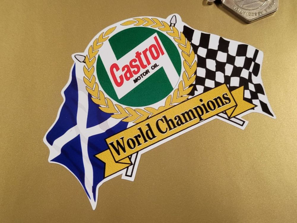 Castrol World Champions Scottish Saltire Flag & Scroll Sticker - 4"