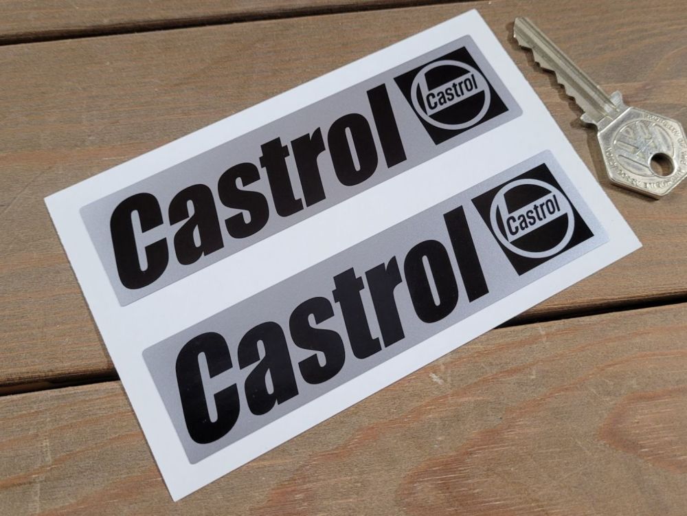 Castrol Oil Classic Oblong Black & Silver Stickers - 1.75