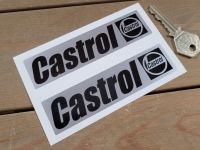 Castrol Oil Classic Oblong Black & Silver Stickers - 1.75" or 4.5" Pair