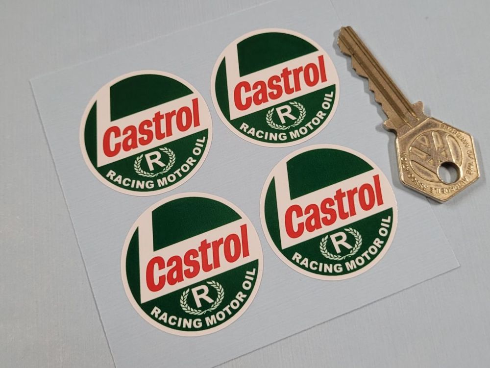 Castrol R Racing Motor Oil Circular Stickers - 1.5" - Set of 4