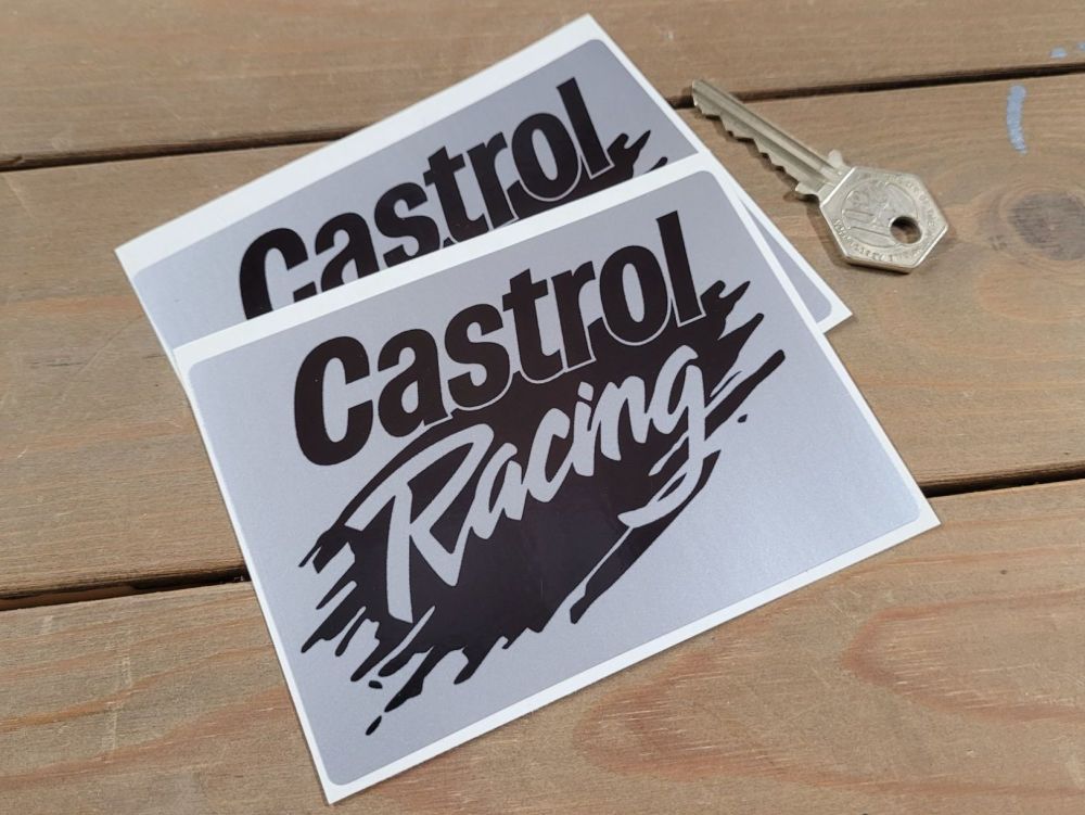 Castrol Racing Splash Black & Silver Oblong Stickers - 4.5" Pair
