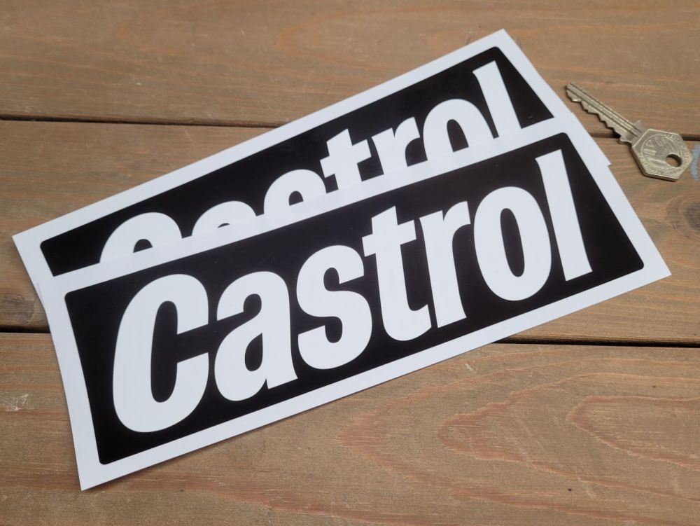 Castrol White on Black Oblong Text Stickers - 8.5