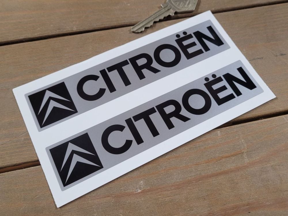 Citroen Chevron Black & Silver Oblong Stickers - 6" Pair