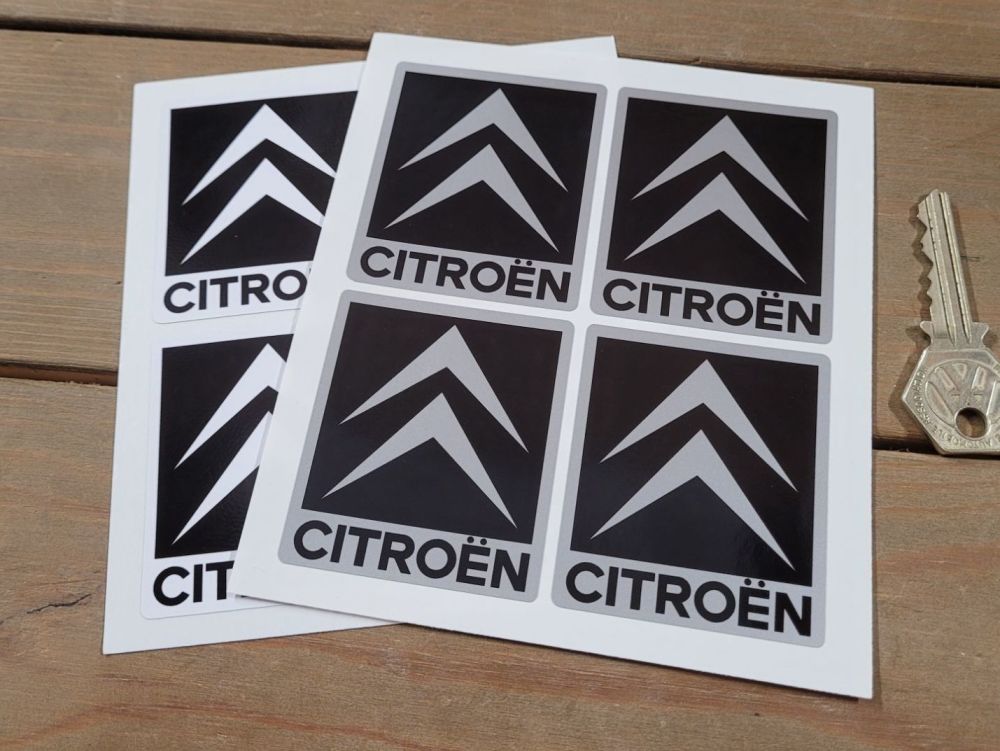 Citroen Chevron Black & Silver/White Stickers - Set of 4 - 2"