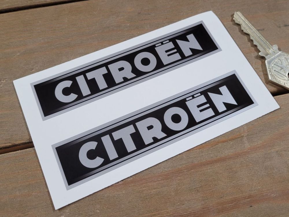 Citroen Old Style Black & Silver Oblong Stickers - 4.5" Pair