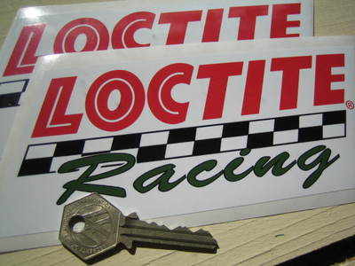 Locitite Racing Chequered Stripe Stickers. 6.25" Slanted Pair.