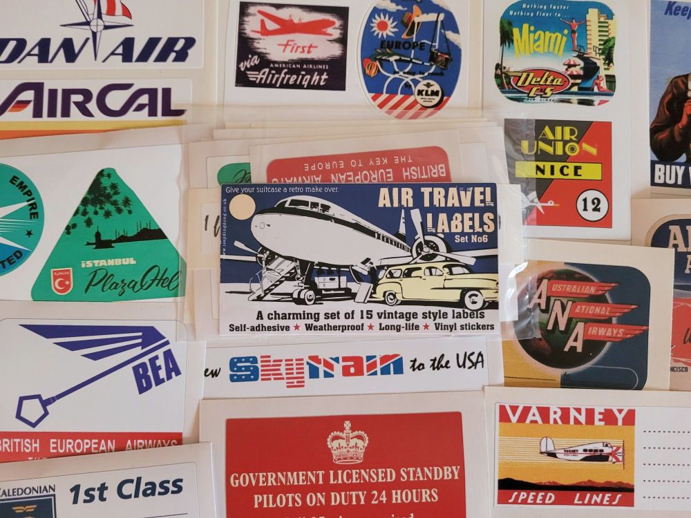 Vintage Style Air Travel Luggage Labels - Set 4 - Set of 15 Stickers