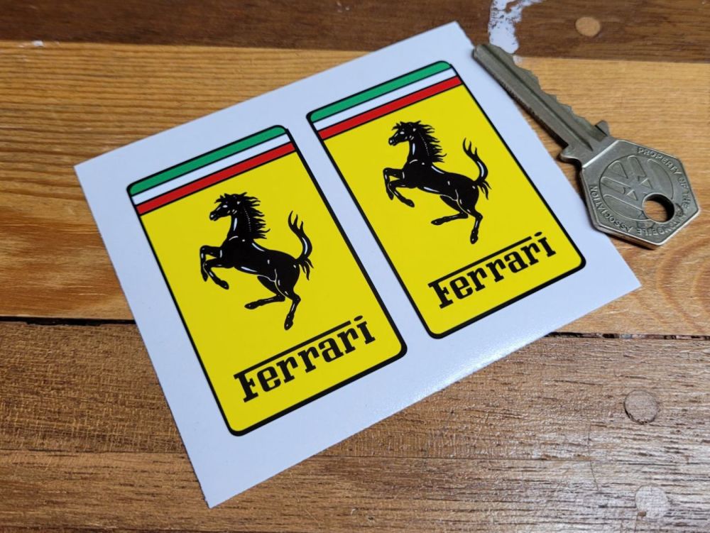 Ferrari Oblong Badge Wide Style Stickers - 60mm Pair