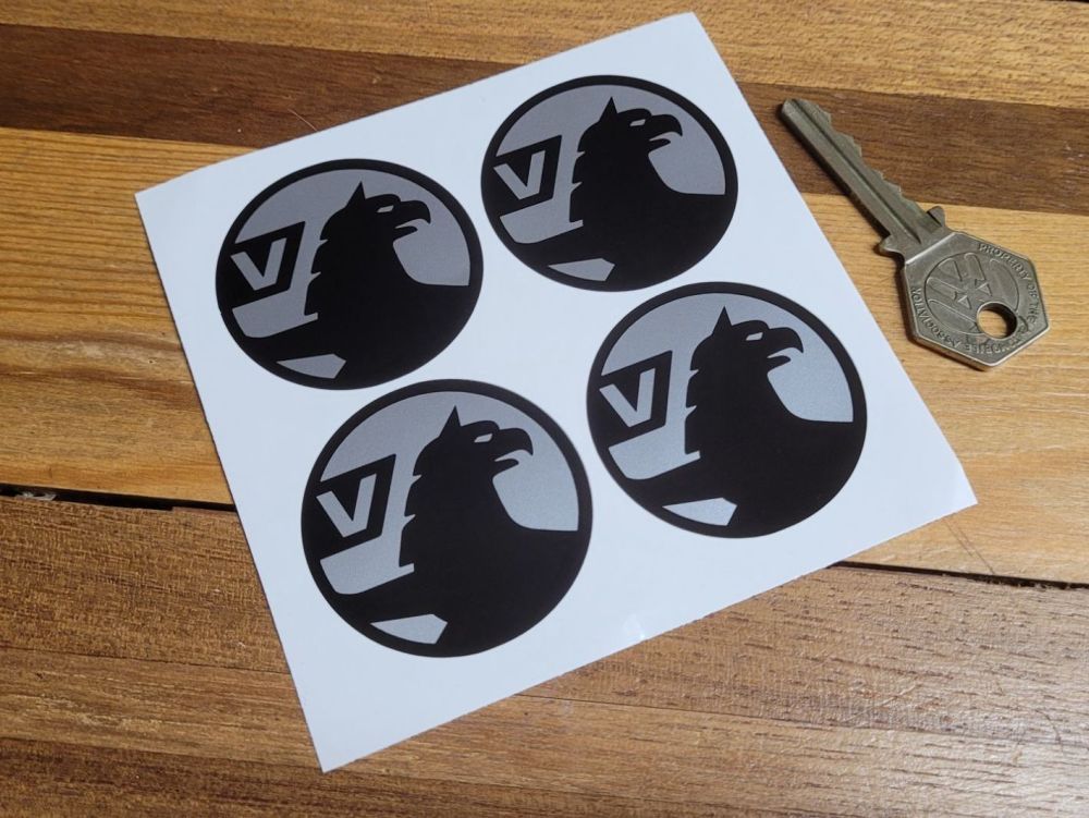 Vauxhall Silver & Black Simplified Griffin Style Wheel Centre Stickers - Se