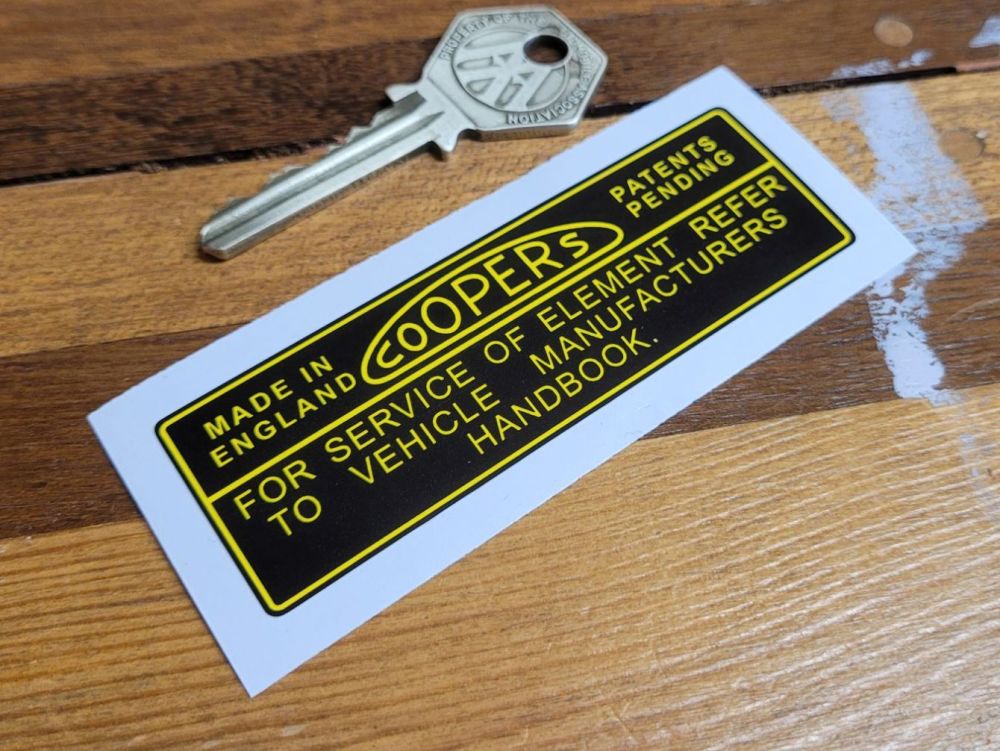 Coopers Air Filter Black & Yellow Sticker - Refer To Handbook - 3.5
