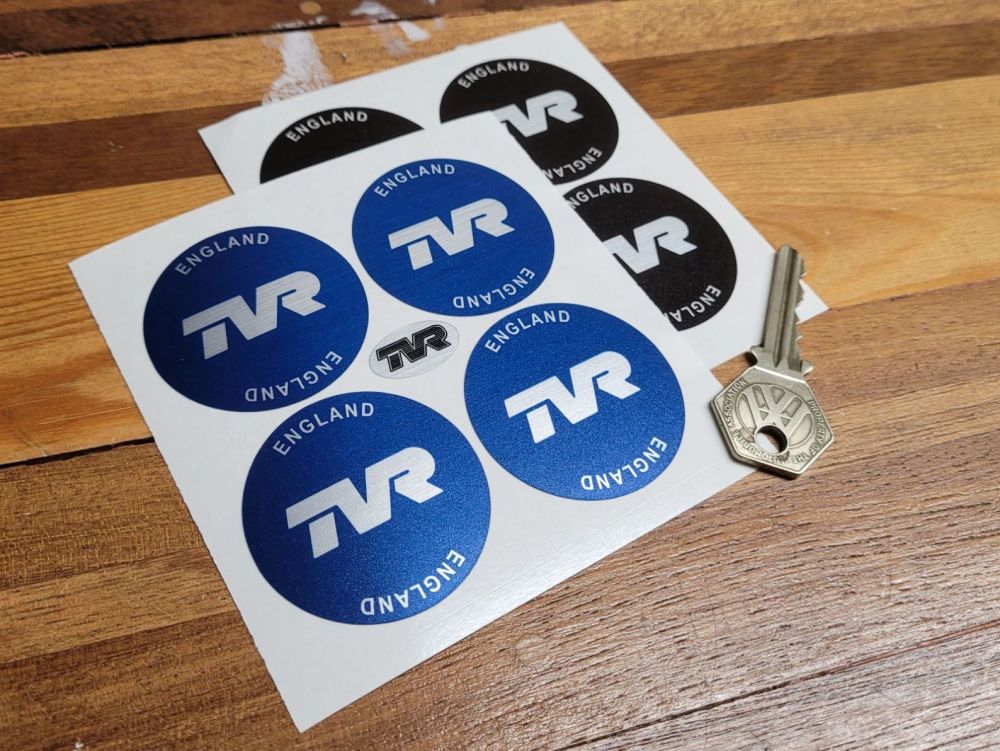 TVR England Wheel Centre Stickers - Thick Brushed Foil - Set of 4 - 40mm or 48mm