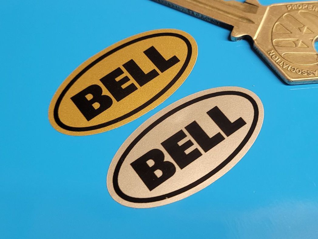Bell Helmets Black & Silver/Gold Oval Stickers - 40mm Pair