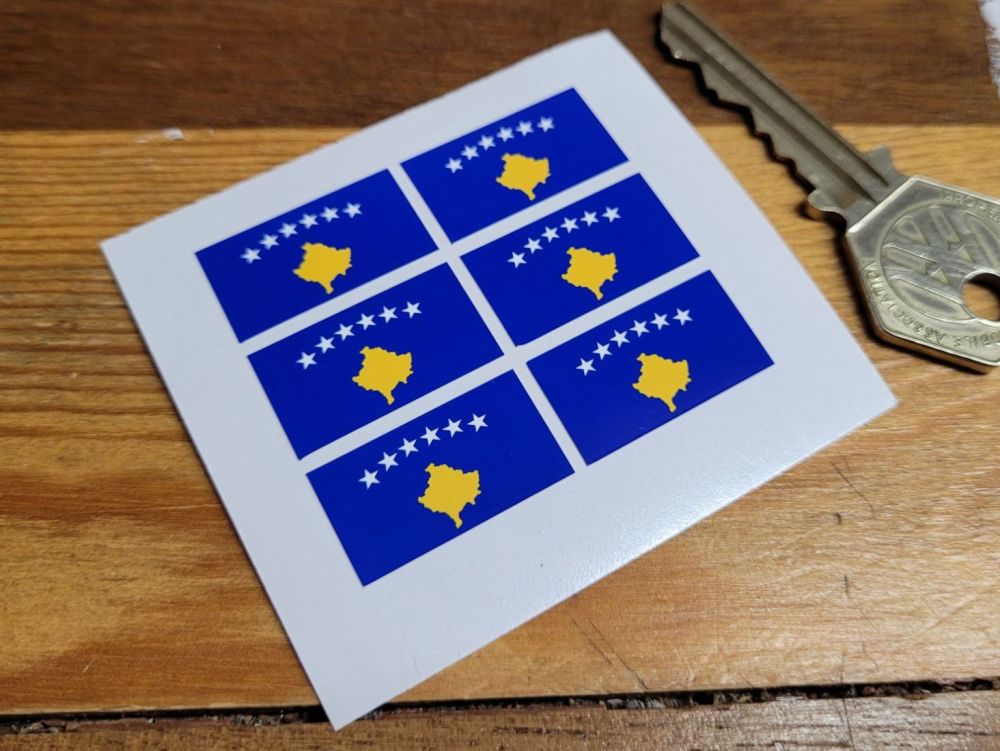 Kosovo Flag Small Coloured Stickers - Set of 6 - 25mm