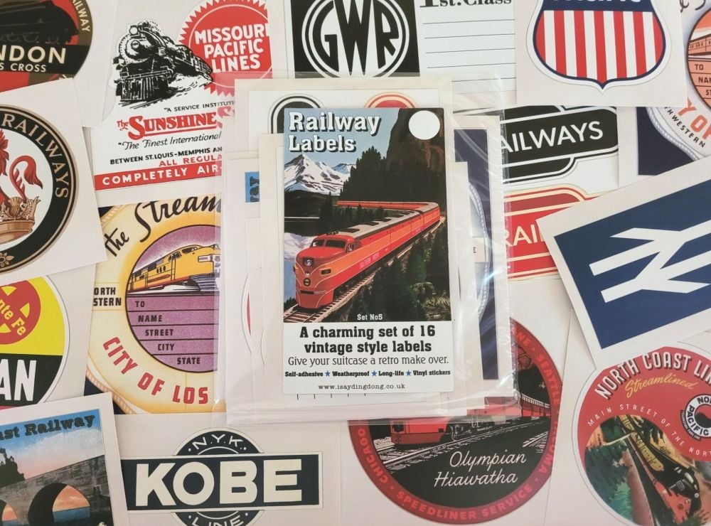 Vintage Style Railway Travel Luggage Labels - Set 5 - Set of 15 Stickers