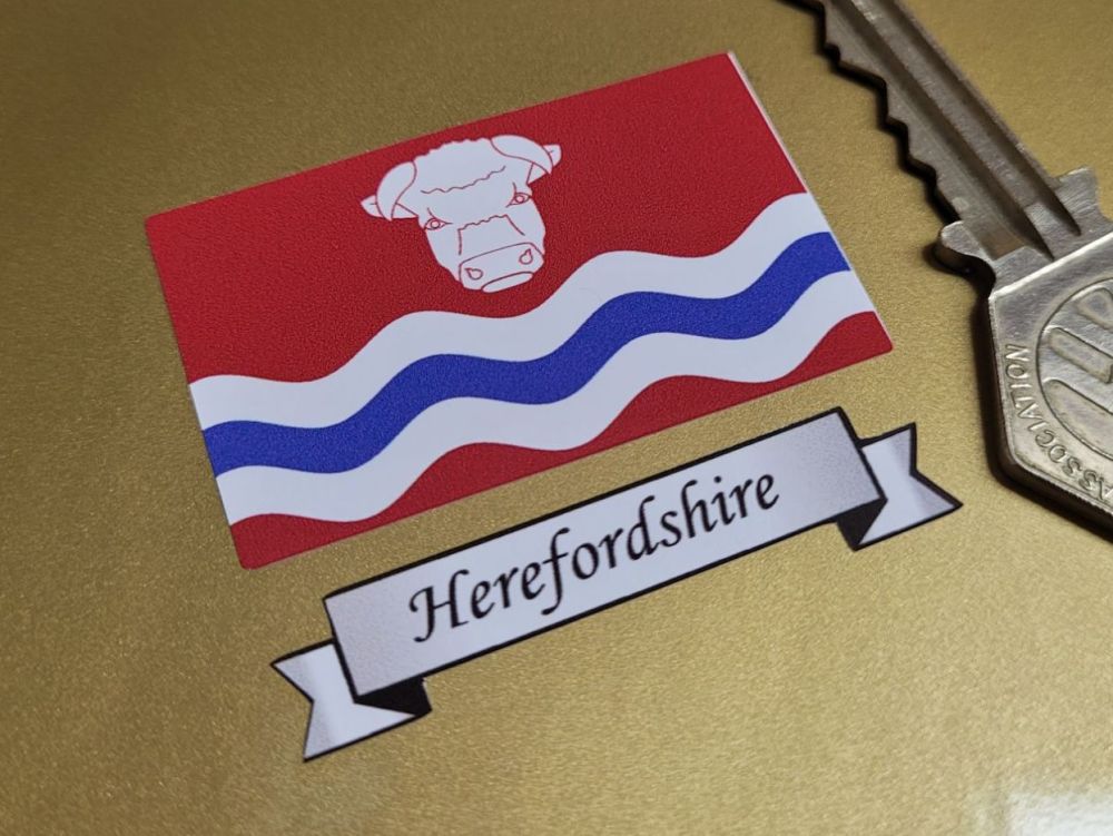 Herefordshire Flag & Sash Sticker - 2"