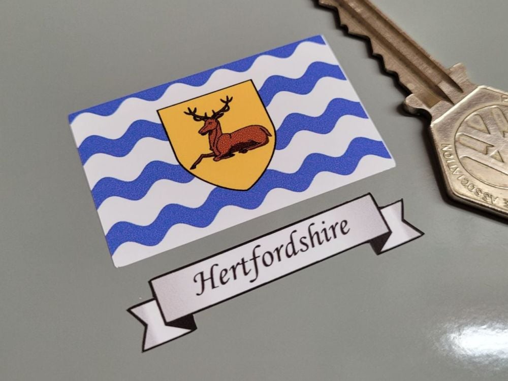 Hertfordshire Flag & Sash Sticker - 2"