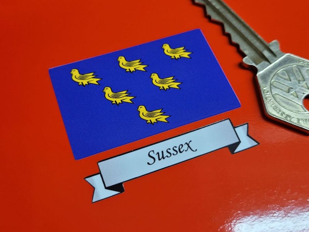 Sussex Flag & Sash Sticker - 2"