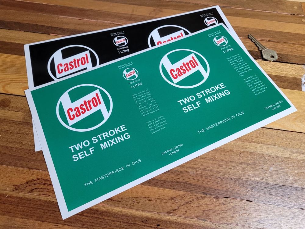 Castrol Two Stroke Self Mixing Can Wrap Sticker - 1 Litre - 320mm