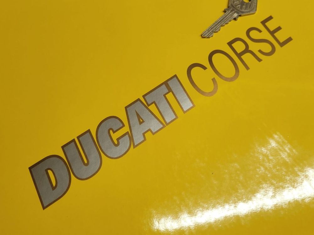 Ducati Corse Cut Text Silver & Gold Stickers - 9" Pair
