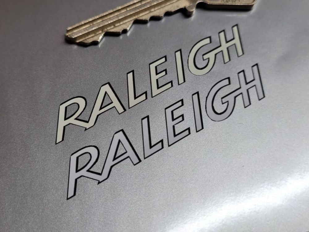 Raleigh Outlined Cut Text Stickers - 60mm Pair
