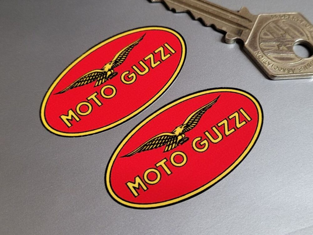 Moto Guzzi Red & Yellow Oval Stickers - 2" Pair