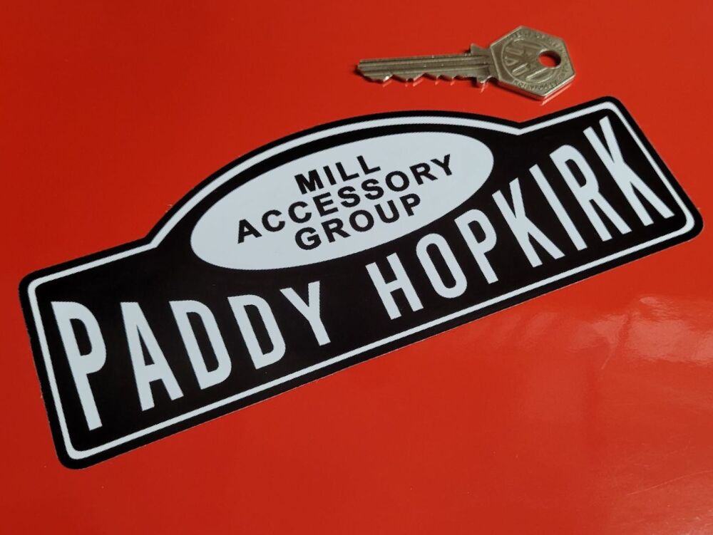 Paddy Hopkirk, Mill Accessory Group, Rally Plate Style Sticker - 6.75