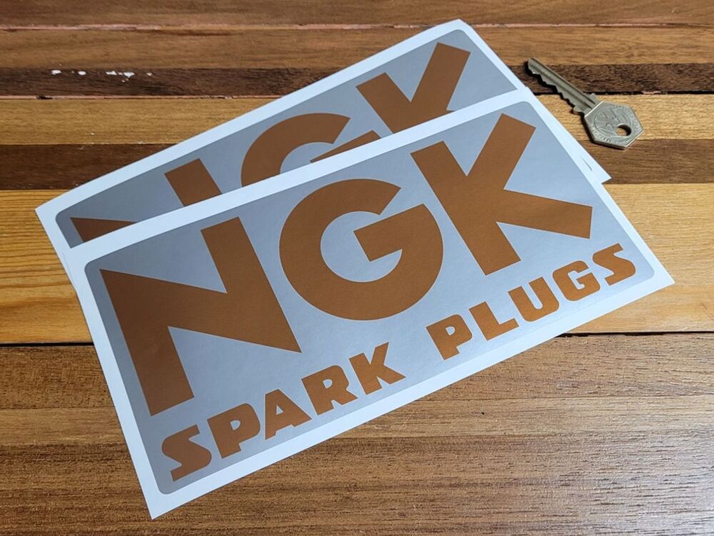 NGK Spark Plugs Silver & Gold Oblong Stickers - 8" Pair