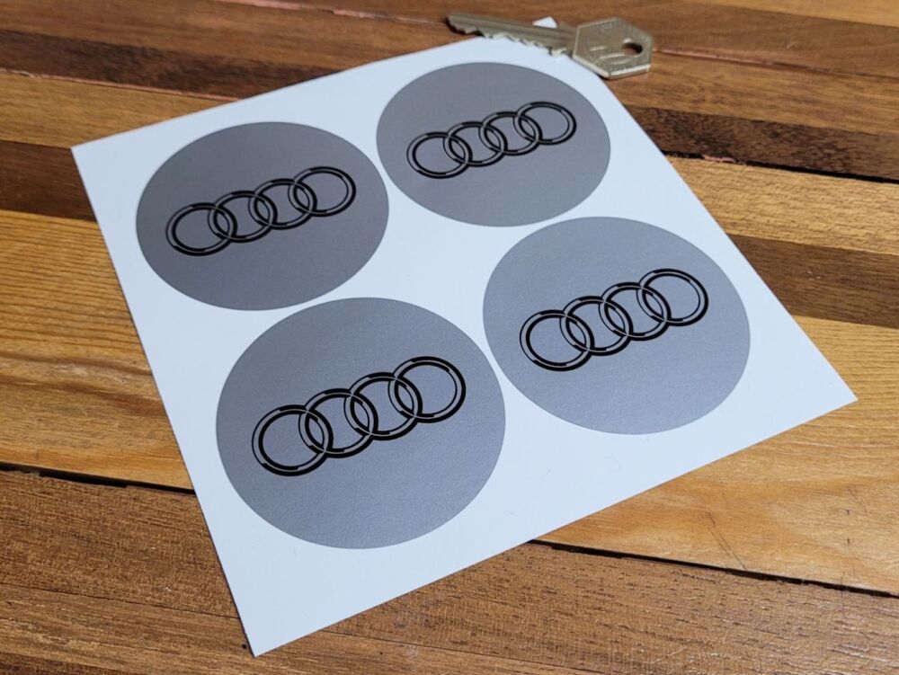 Audi Black & Silver Hoops Plain Wheel Centre Stickers - Set of 4 - 65mm