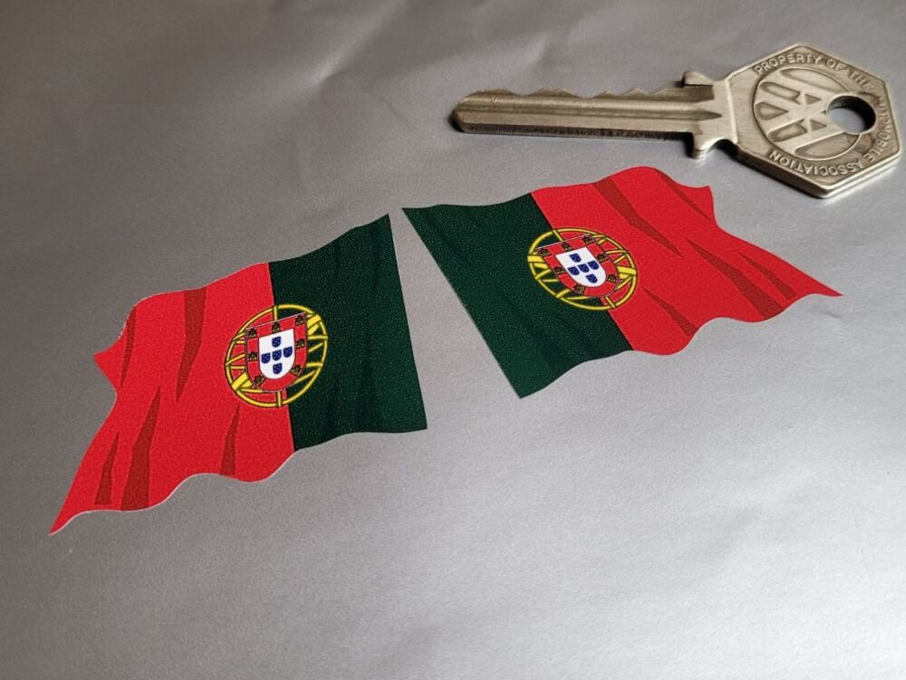 Portugal Wavy Flag Stickers - 2" Pair