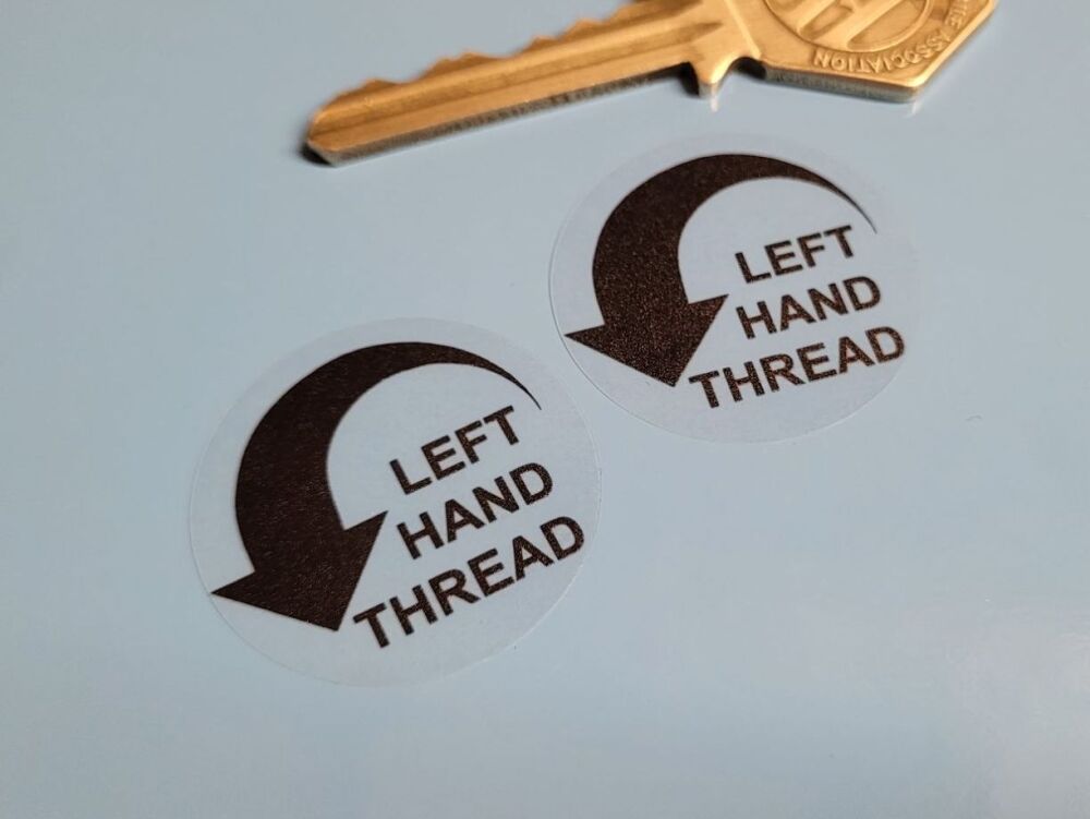 Left Hand Thread Warning Stickers - 30mm Pair