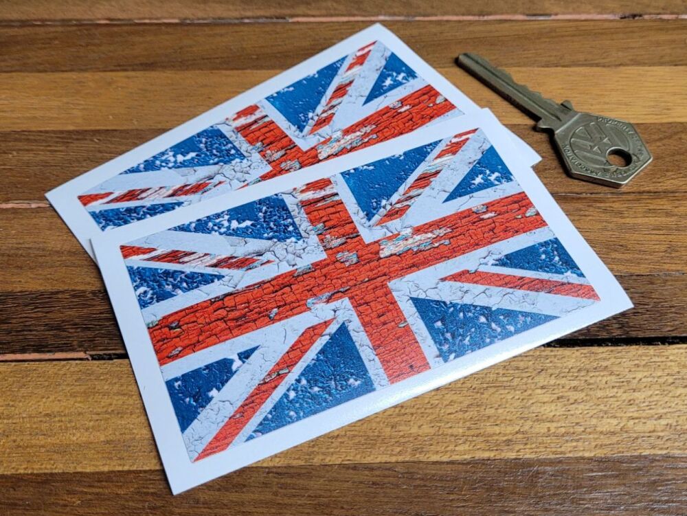 Union Jack Cracked & Peeling Paint Style Stickers - 4" Pair