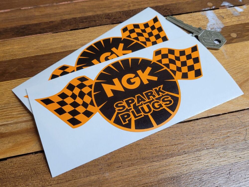 NGK Spark Plugs Chequered Flag Matt Black & Orange Stickers - 6