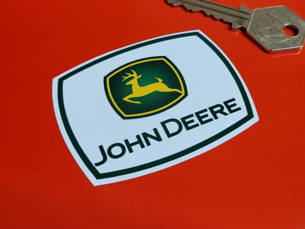 John Deere Leaping Deer & Text Stickers - 2.75" or 4" Pair